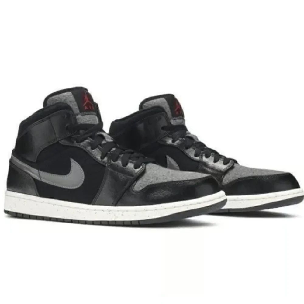 EUC 2016 Air Jordan 1 Mid SE Winterized Black Grey Athletic Sneaker Shoes 9.5